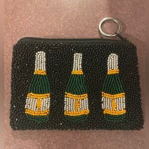 Tiana NY Bubbly Hand Beaded Champagne Bottle Coin Purse.